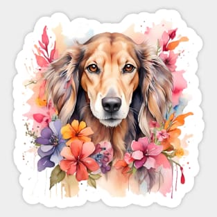 A saluki decorated with beautiful watercolor flowers Sticker